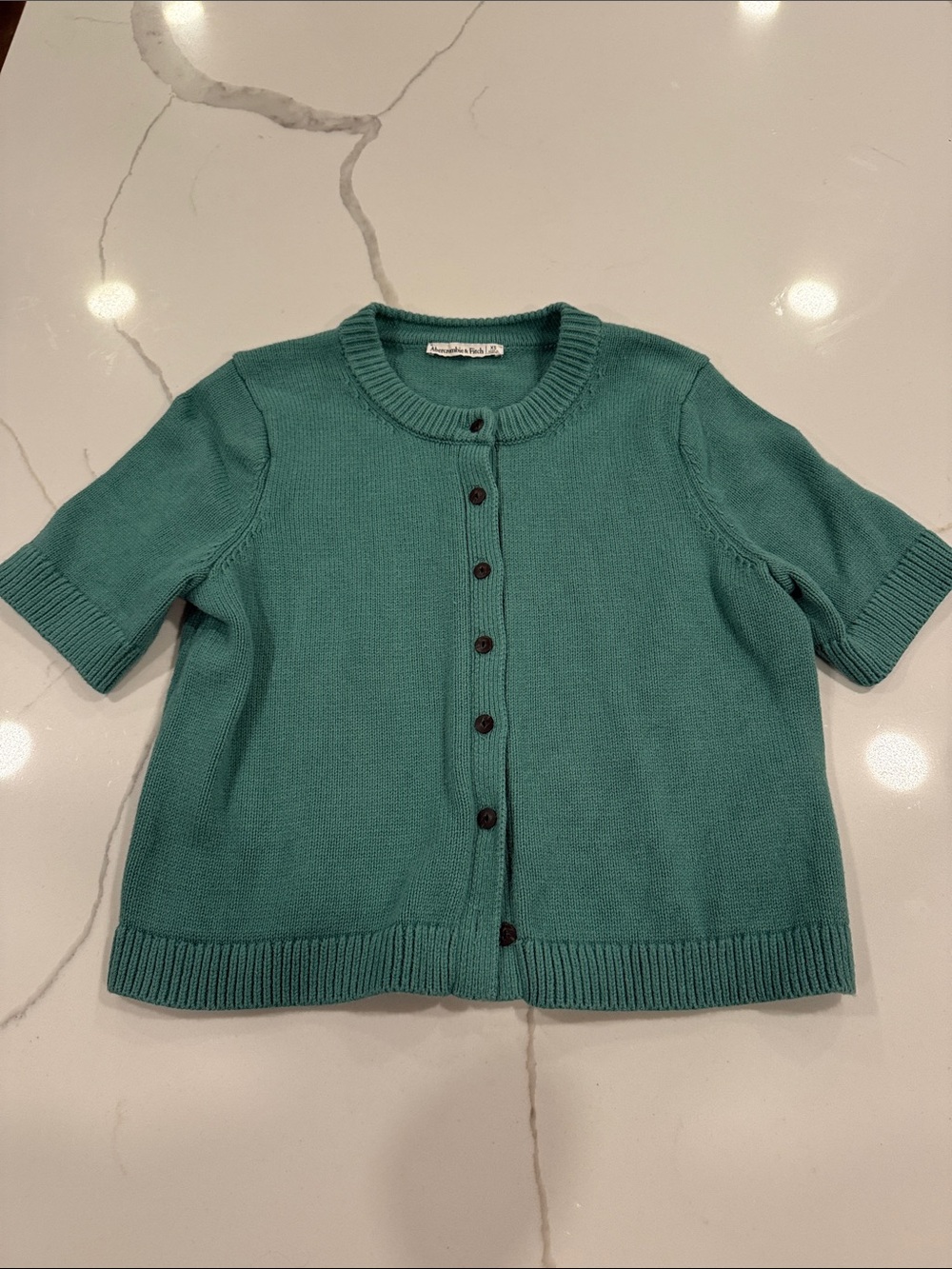 Abercrombie & Fitch Teal Short-Sleeve Button Cardigan Sweater